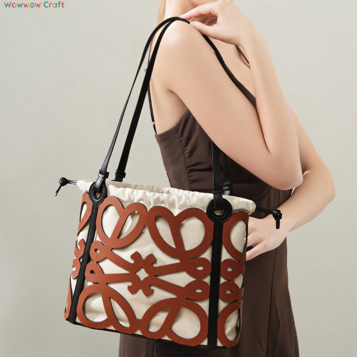 Totes,Leather Bags,Shoulder Bags,Brown hollow unique design fashionable leather tote bag